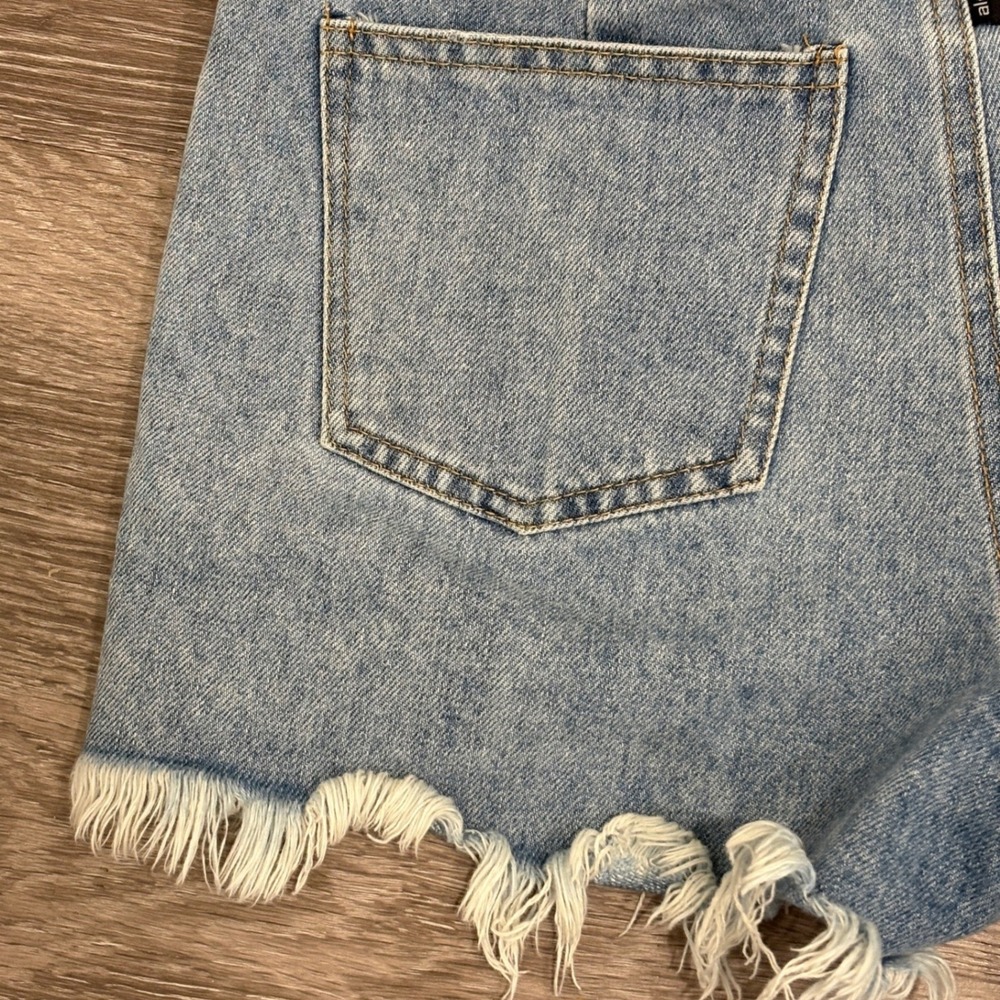 Alexander Wang Light Blue Distressed High-Waist Denim Shorts - Picture 14 of 16